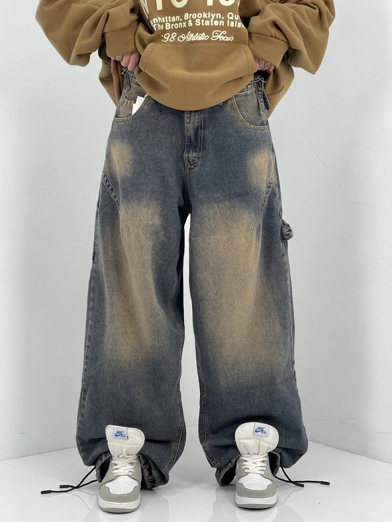 شلوار جین زنانه بالونی مکس کارپنتری با سنگشور قهوه ای