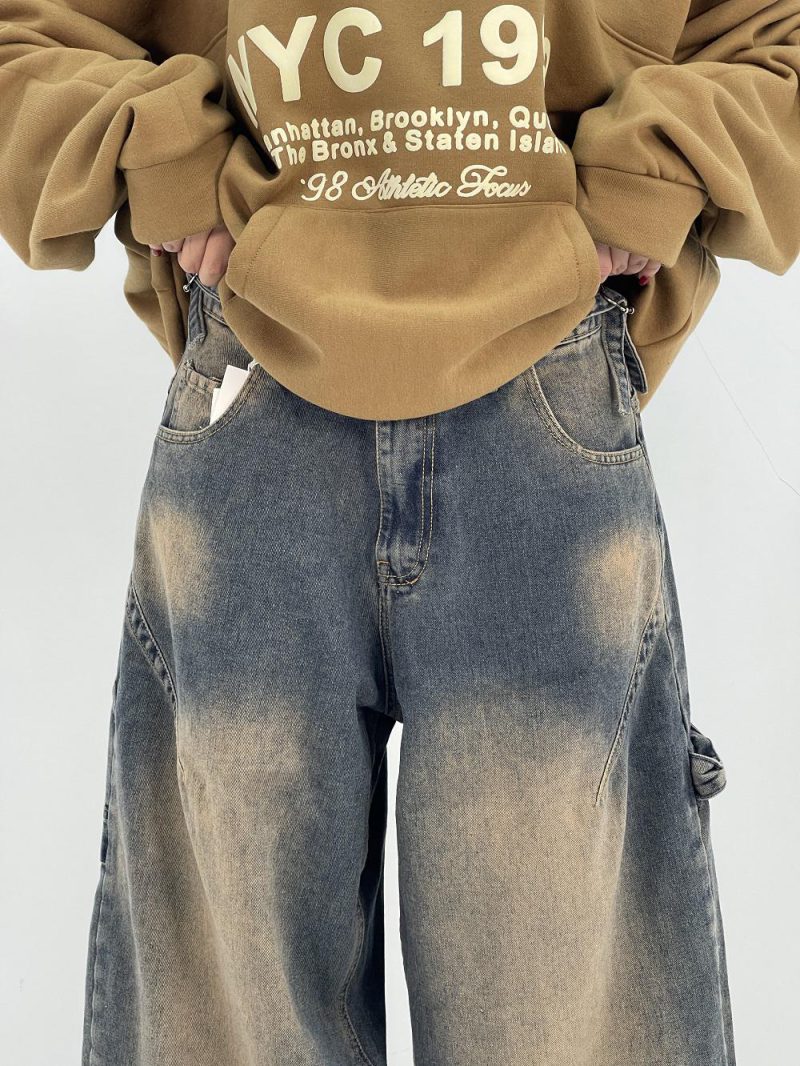 شلوار جین زنانه بالونی مکس کارپنتری با سنگشور قهوه ای