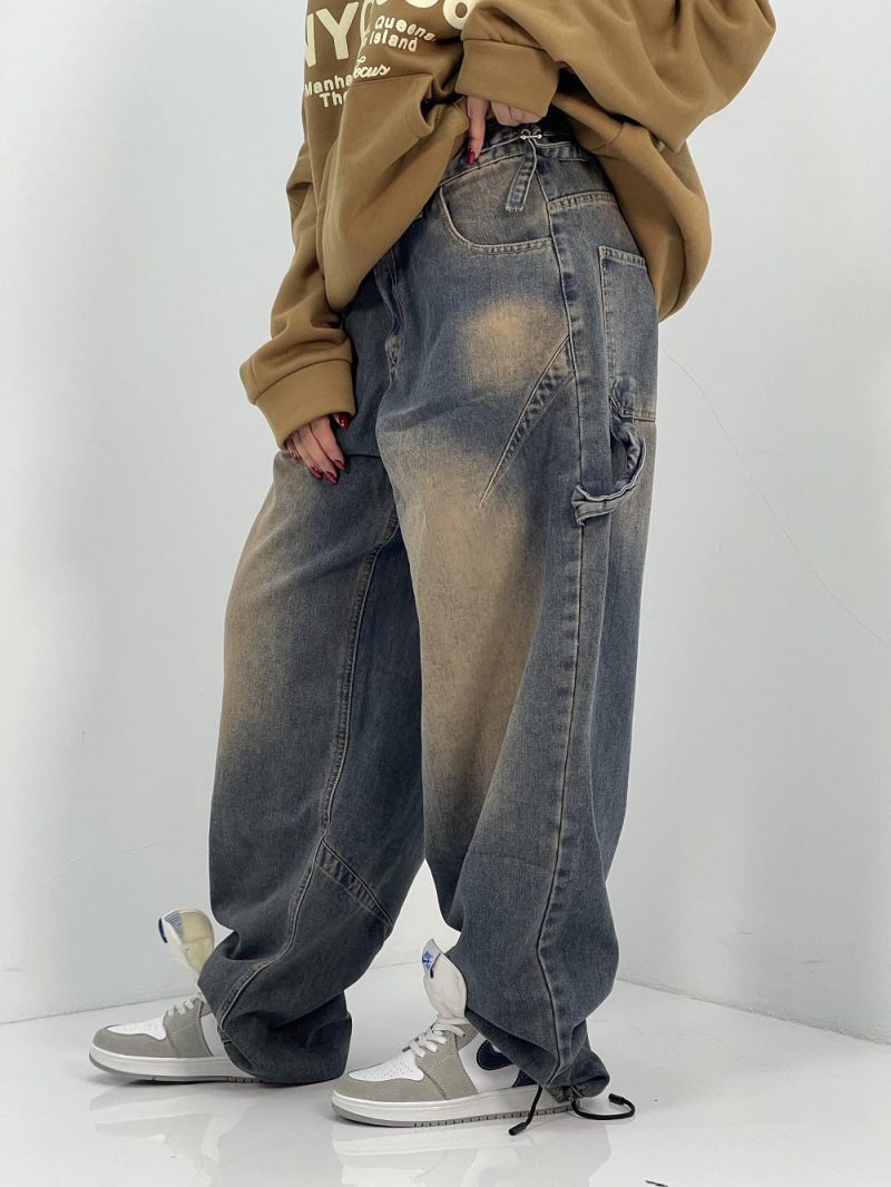 شلوار جین زنانه بالونی مکس کارپنتری با سنگشور قهوه ای