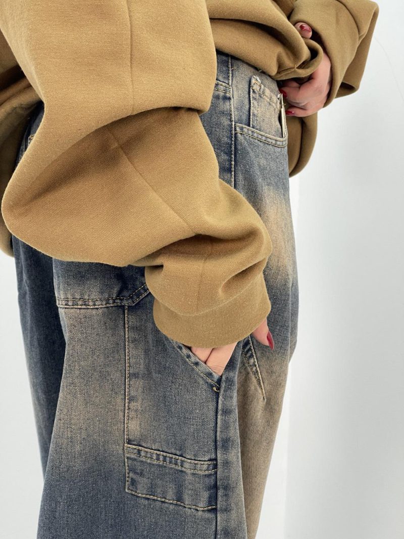 شلوار جین زنانه بالونی مکس کارپنتری با سنگشور قهوه ای