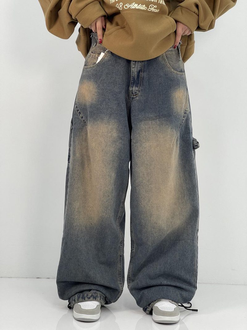 شلوار جین زنانه بالونی مکس کارپنتری با سنگشور قهوه ای