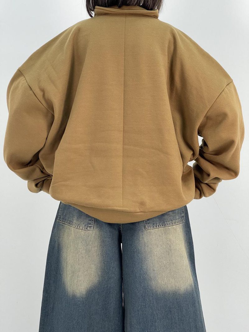 دورس نیم زیپ دخترانه قوار باکسی قهوه ای