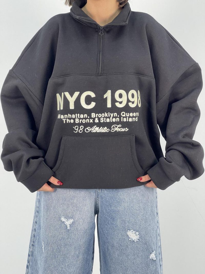 دورس نیم زیپ دخترانه قوار باکسی مشکی