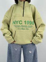 دورس نیم زیپ دخترانه قوار باکسی سبز