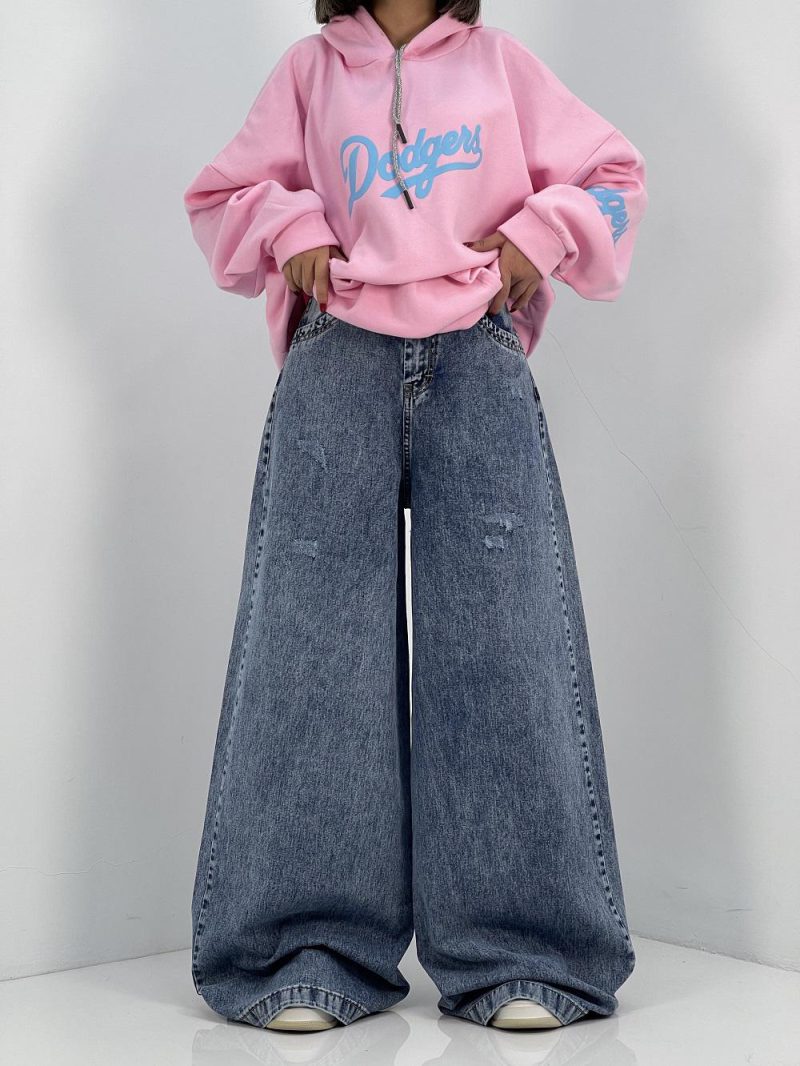 شلوار جین زنانه سوپر بگ آبی با سنگشور