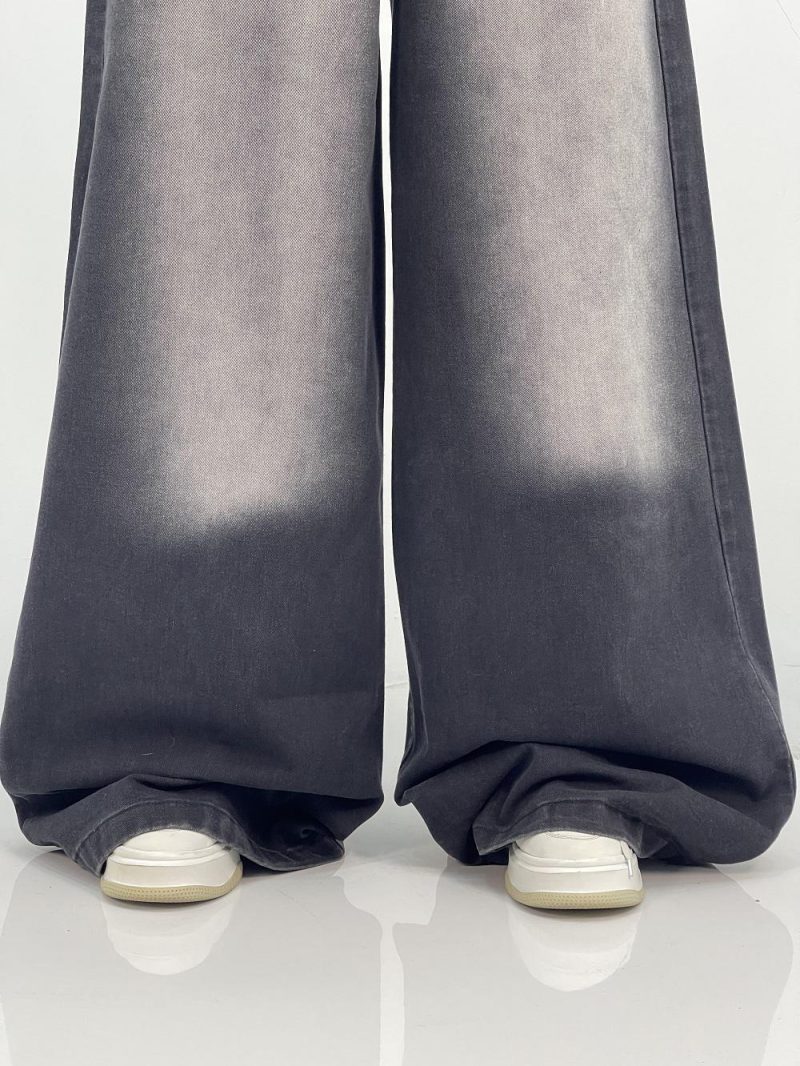 شلوار جین زنانه سوپر بگ مشکی با سنگشور سفید