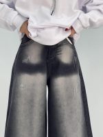 شلوار جین زنانه سوپر بگ مشکی با سنگشور سفید