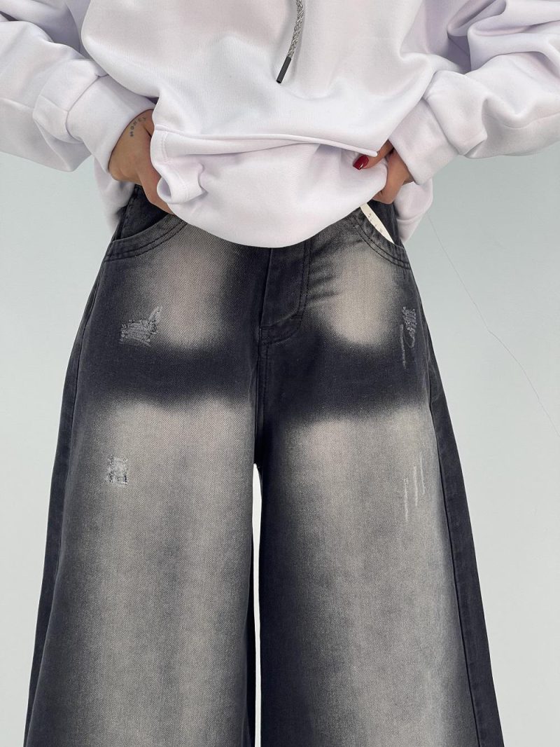 شلوار جین زنانه سوپر بگ مشکی با سنگشور سفید