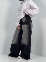 شلوار جین زنانه سوپر بگ مشکی با سنگشور سفید