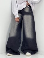 شلوار جین زنانه سوپر بگ مشکی با سنگشور سفید