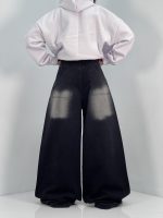 شلوار جین زنانه سوپر بگ مشکی با سنگشور سفید