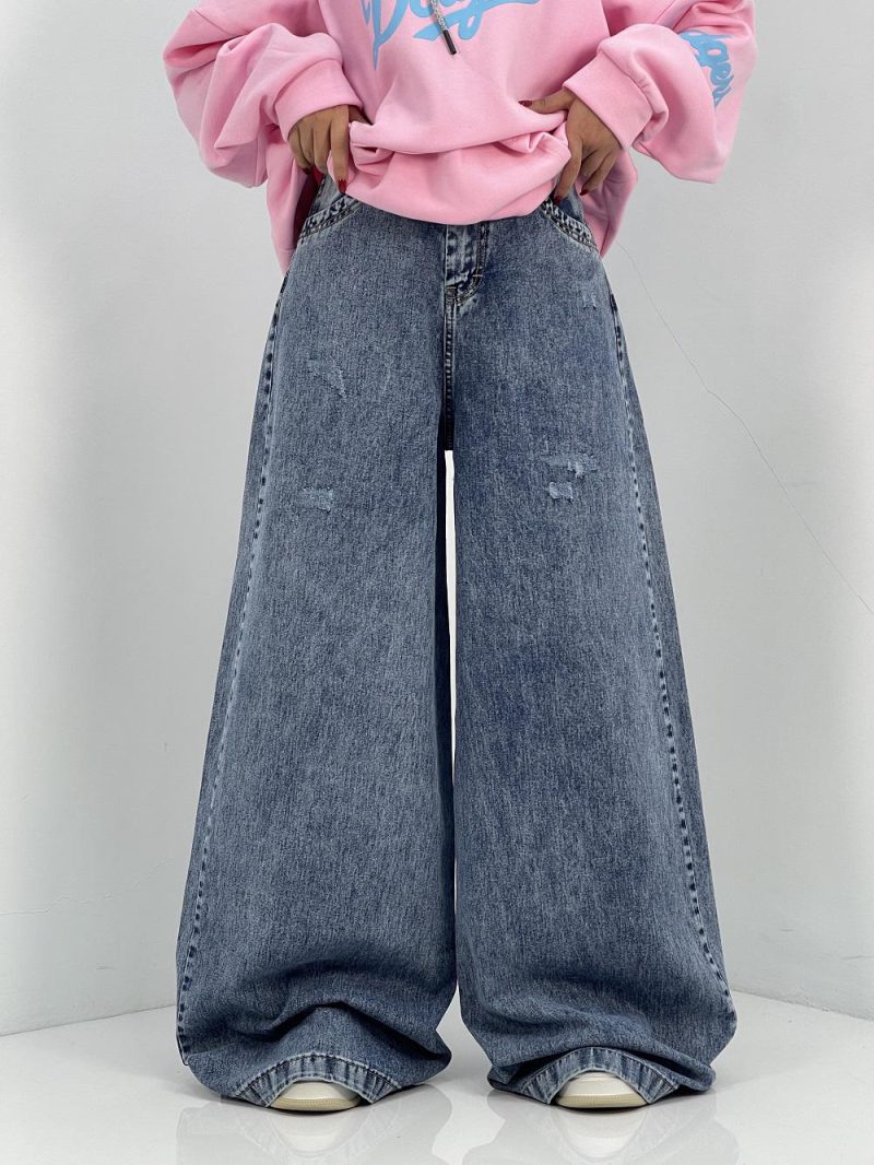 شلوار جین زنانه سوپر بگ آبی با سنگشور