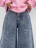 شلوار جین زنانه سوپر بگ آبی با سنگشور