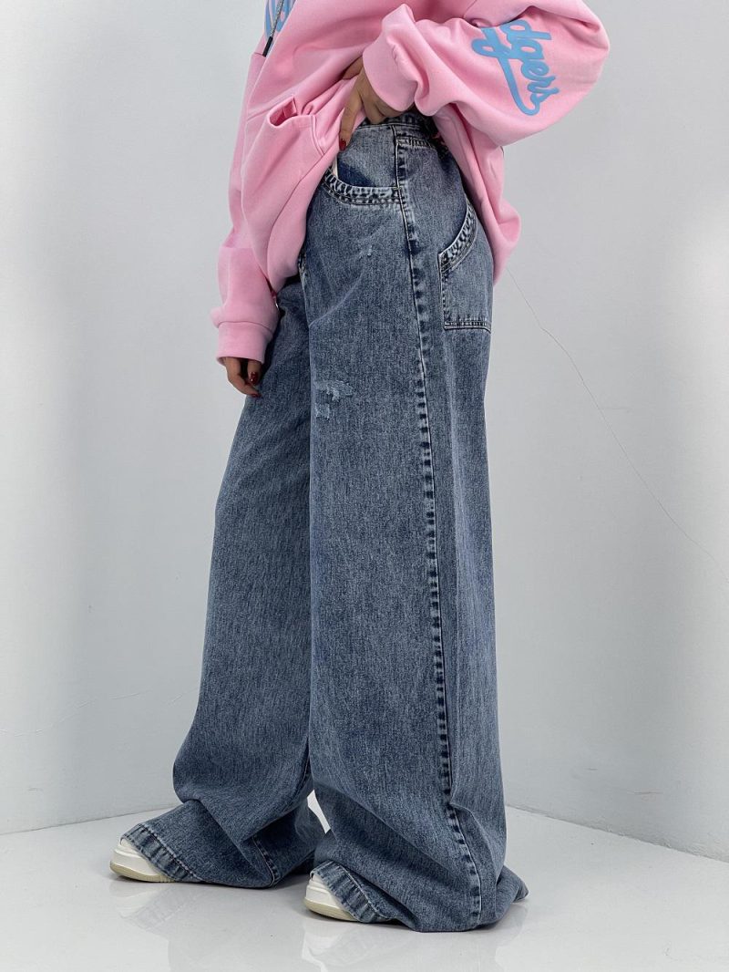 شلوار جین زنانه سوپر بگ آبی با سنگشور