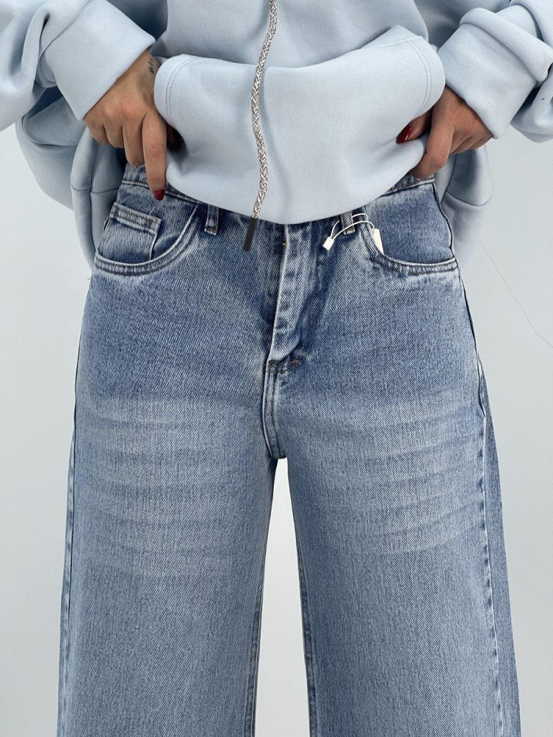 شلوار جین زنانه واید بلند آبی روشن