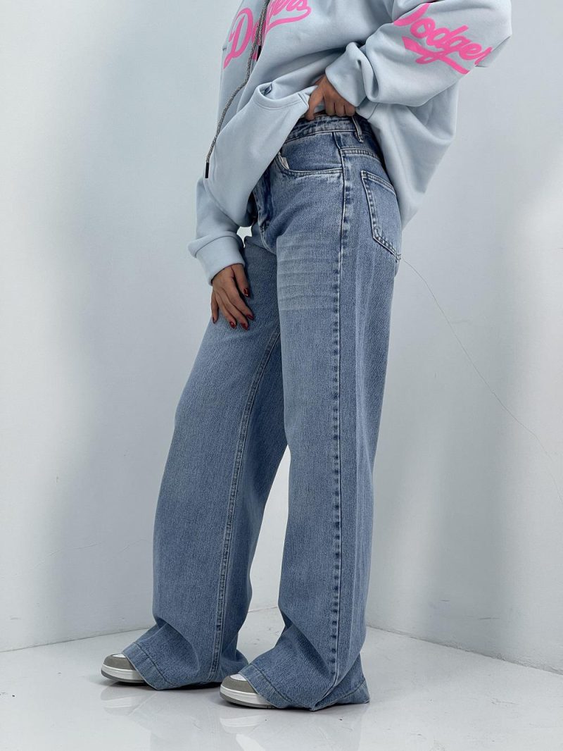 شلوار جین زنانه واید بلند آبی روشن