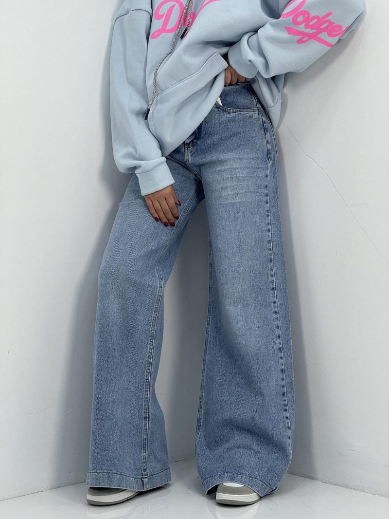 شلوار جین زنانه واید بلند آبی روشن