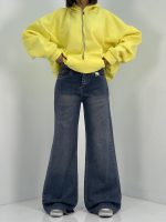 شلوار جین زنانه واید بلند آبی تیره