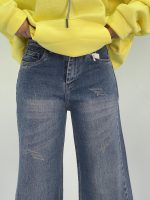 شلوار جین زنانه واید بلند آبی تیره