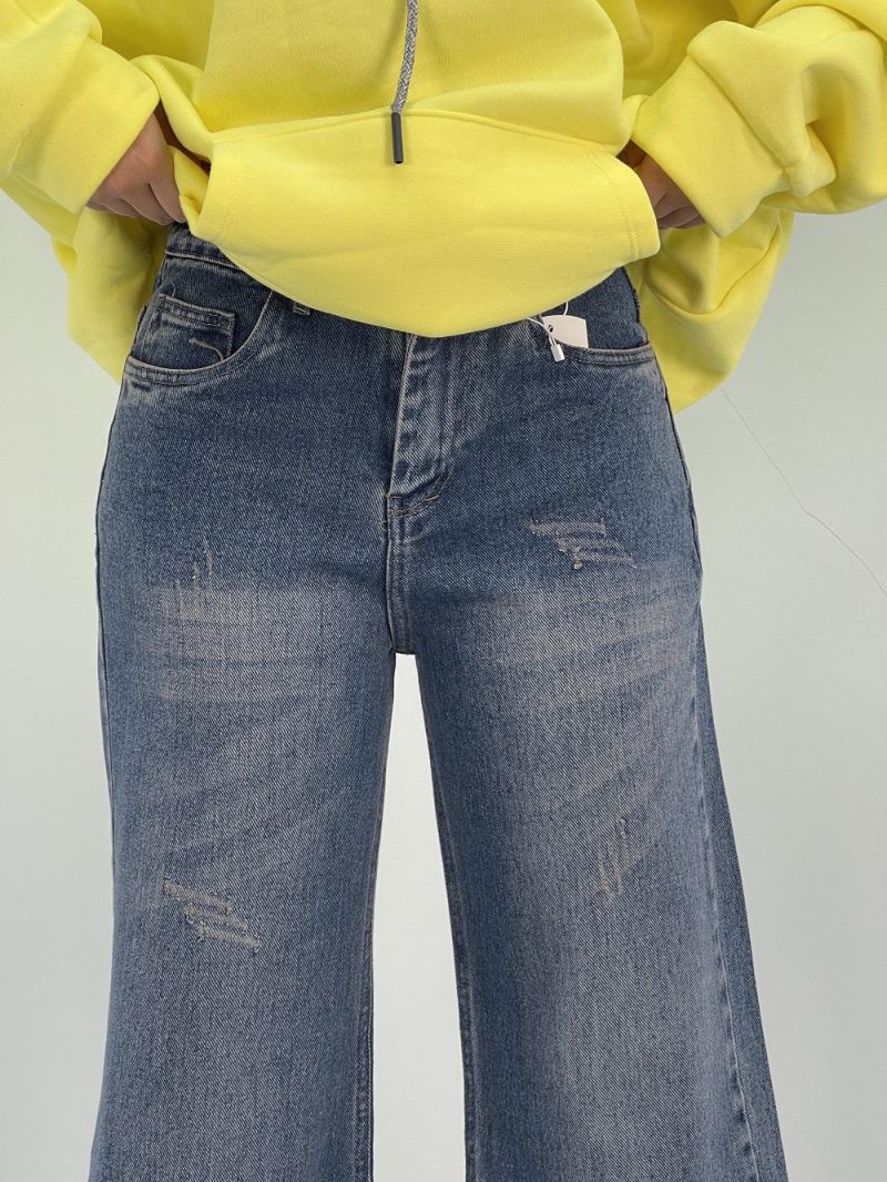 شلوار جین زنانه واید بلند آبی تیره