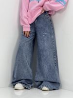 شلوار جین زنانه سوپر بگ آبی با سنگشور