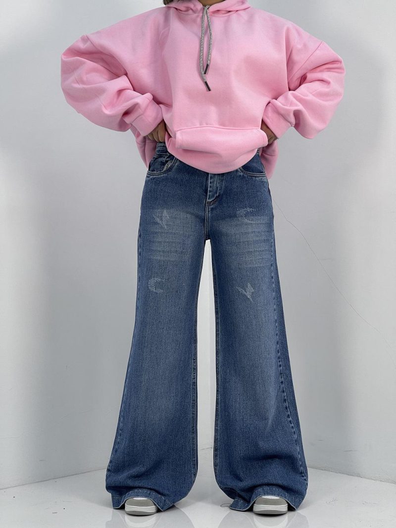 شلوار جین زنانه واید بلند آبی