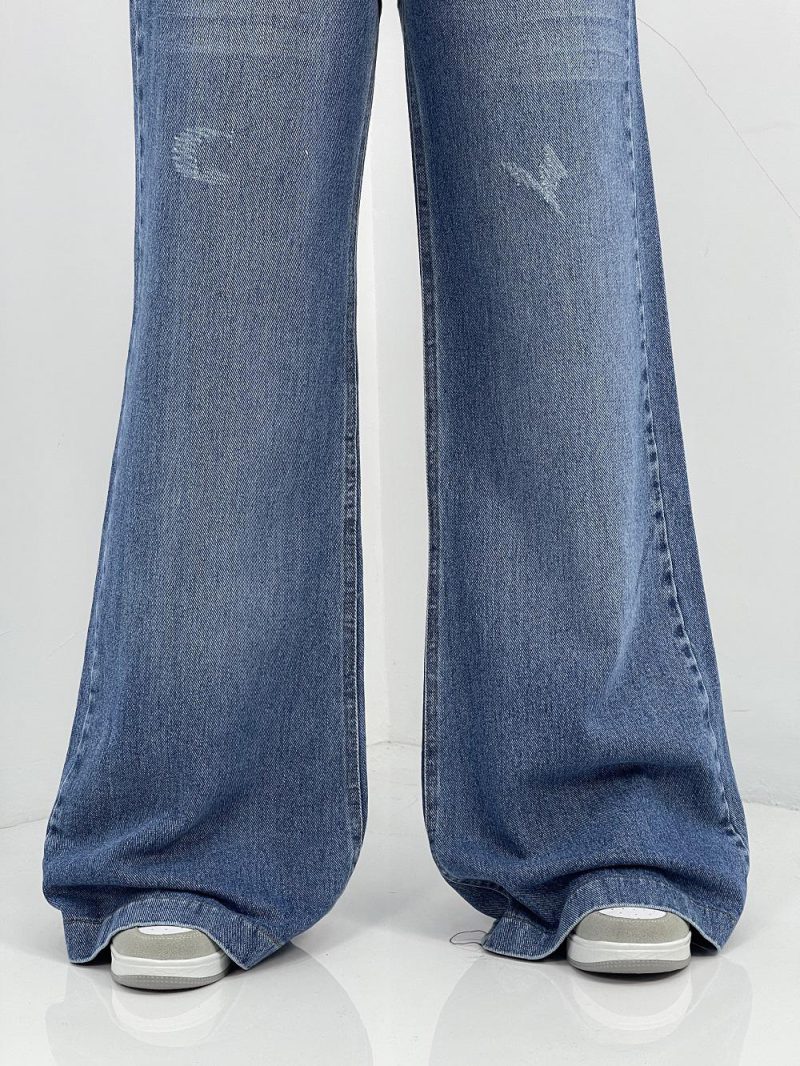 شلوار جین زنانه واید بلند آبی