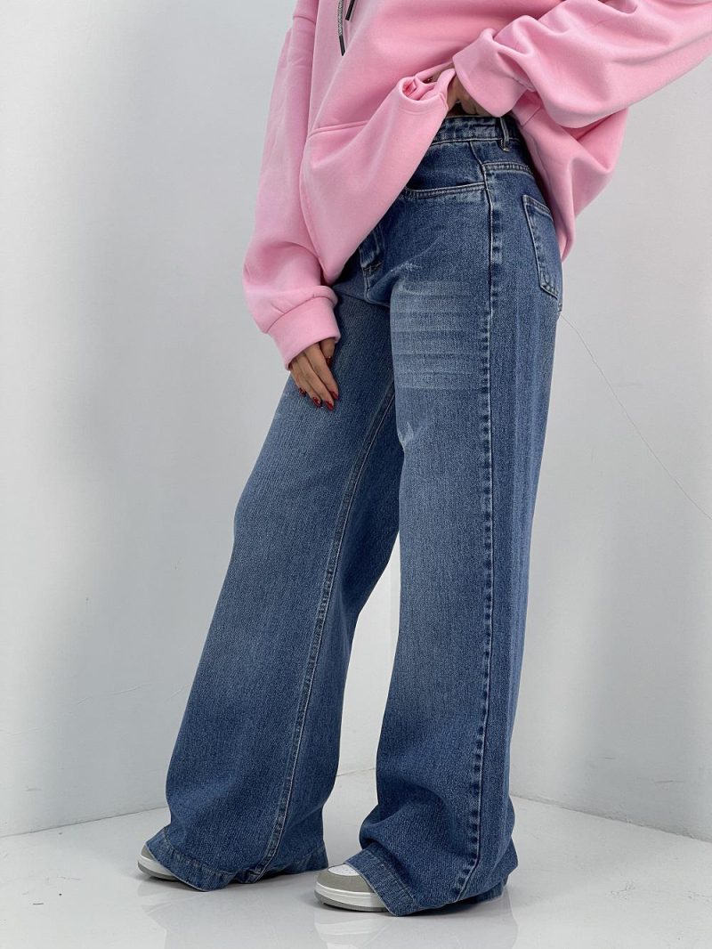 شلوار جین زنانه واید بلند آبی