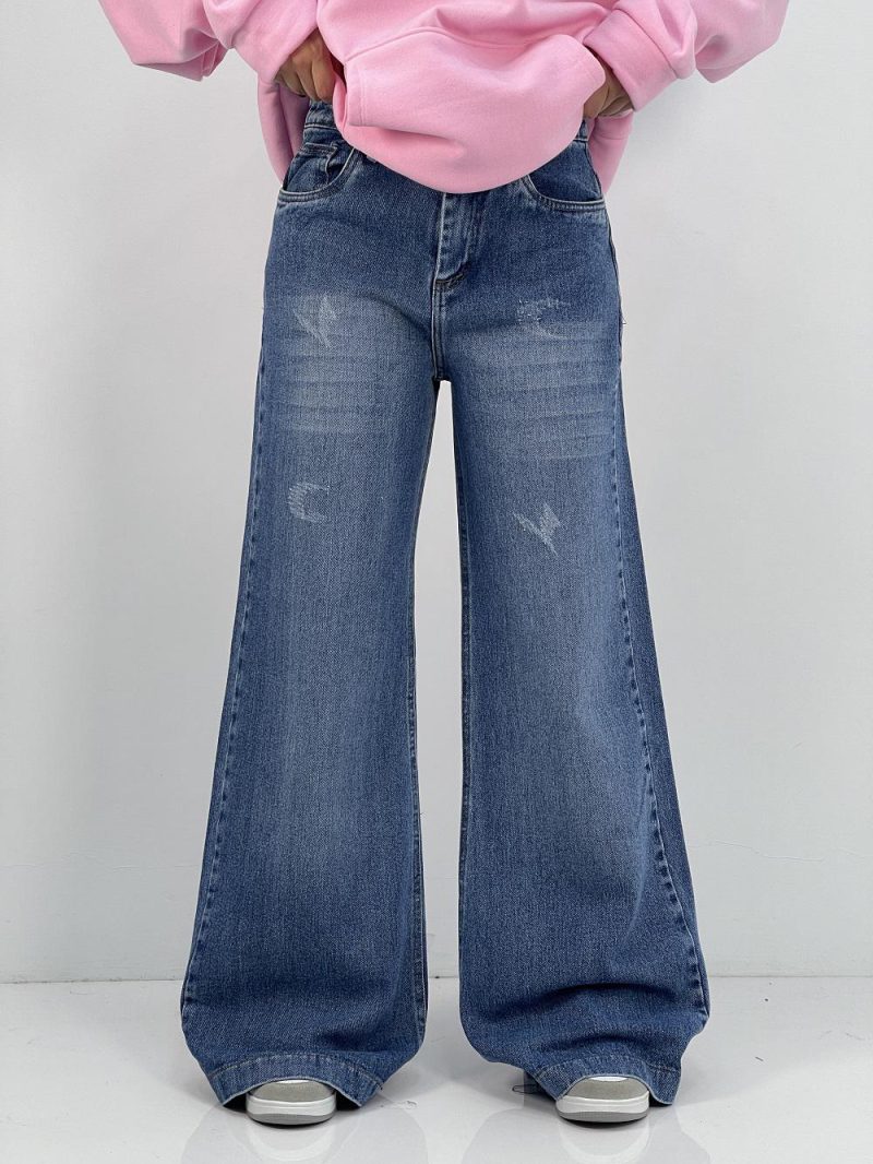 شلوار جین زنانه واید بلند آبی