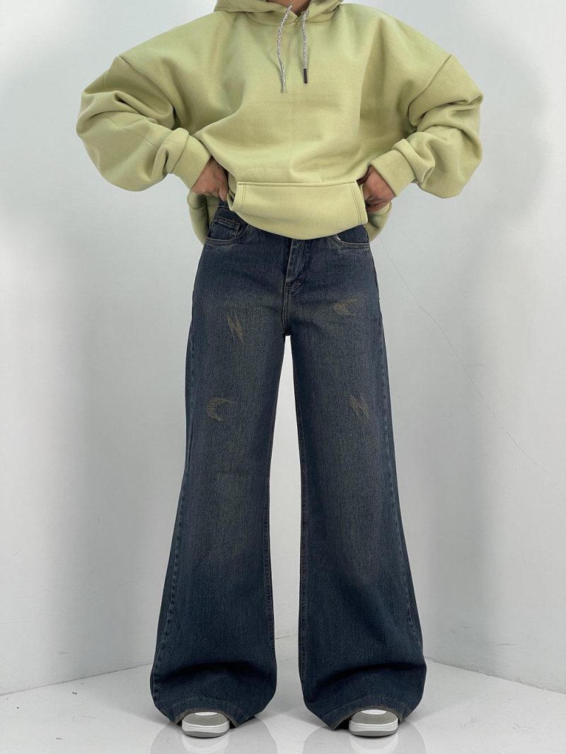 شلوار جین زنانه واید بلند آبی تیره