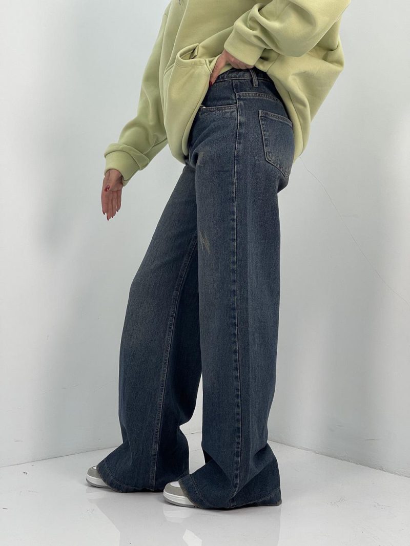 شلوار جین زنانه واید بلند آبی تیره
