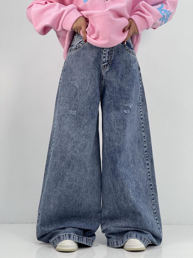 شلوار جین زنانه سوپر بگ آبی با سنگشور