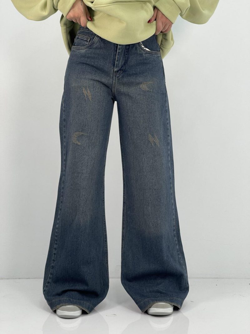 شلوار جین زنانه واید بلند آبی تیره