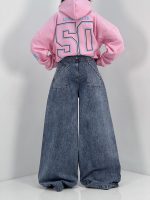 شلوار جین زنانه سوپر بگ آبی با سنگشور