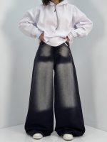 شلوار جین زنانه سوپر بگ مشکی با سنگشور سفید