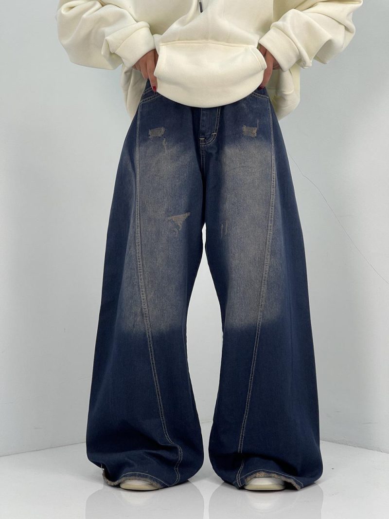 شلوار جین زنانه شافل سرمه ای سایز بزرگ