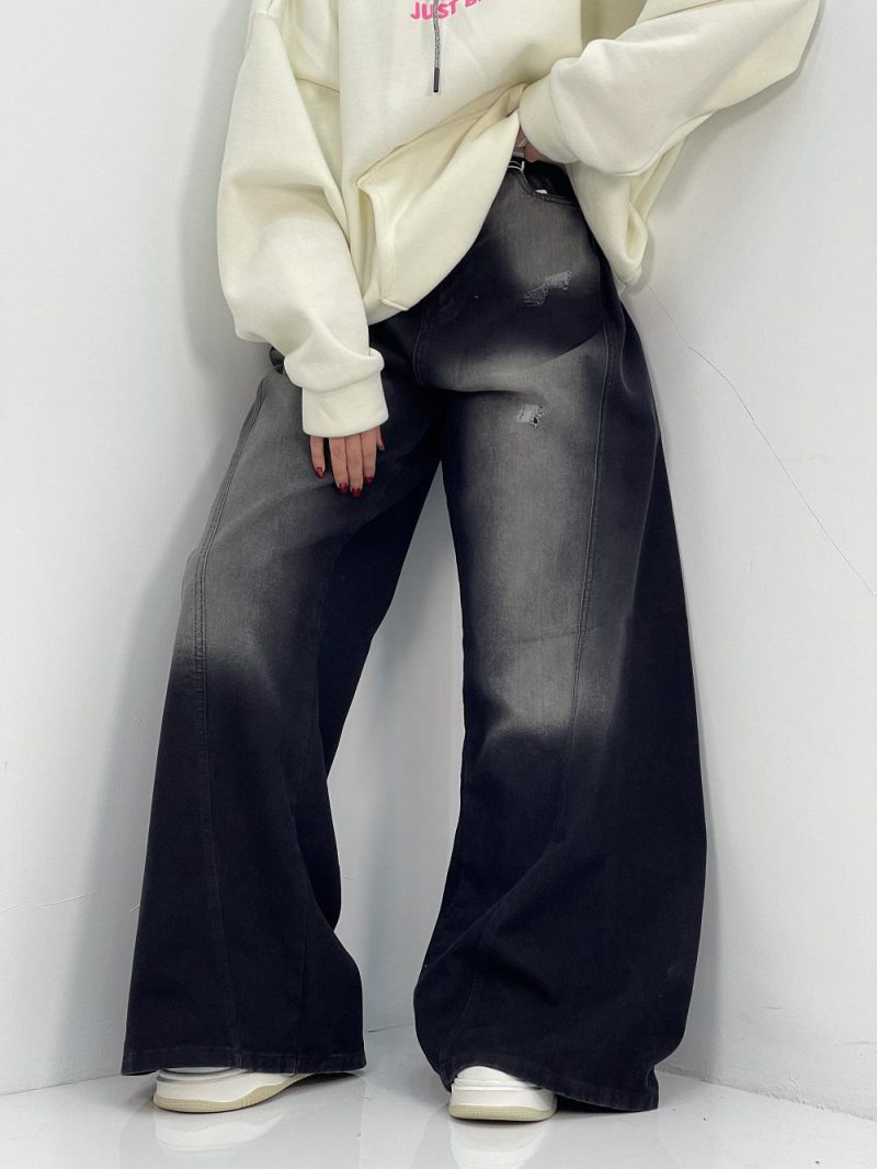 شلوار جین زنانه شافل مشکی سایز بزرگ