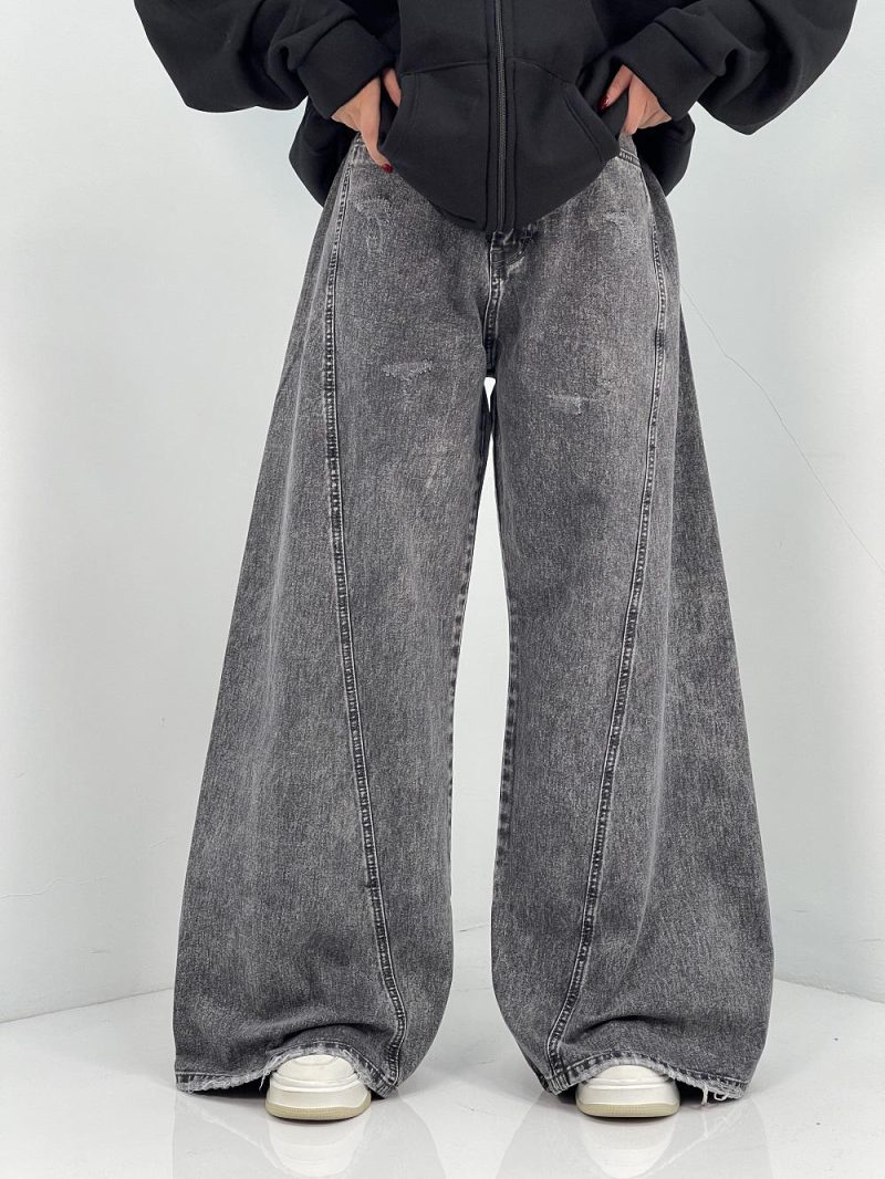 شلوار جین زنانه شافل طوسی سایز بزرگ