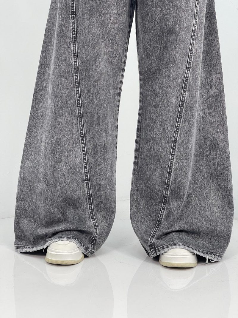 شلوار جین زنانه شافل طوسی سایز بزرگ