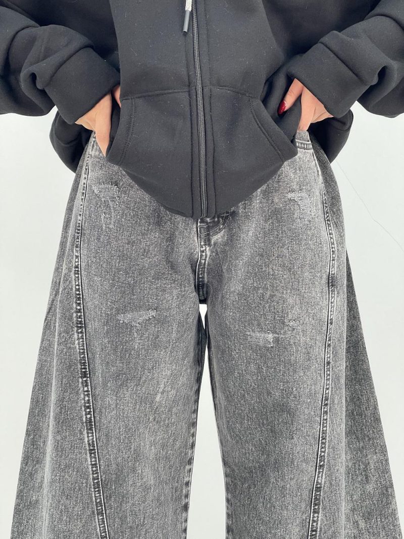 شلوار جین زنانه شافل طوسی سایز بزرگ