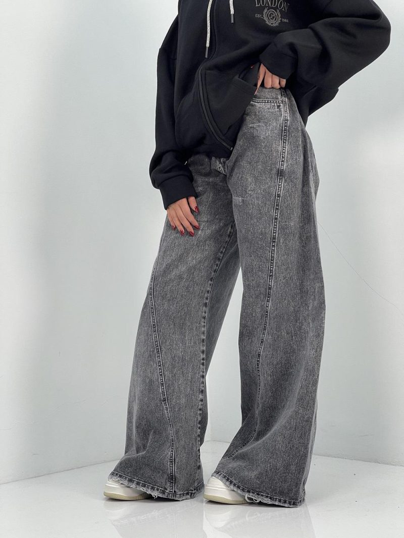 شلوار جین زنانه شافل طوسی سایز بزرگ