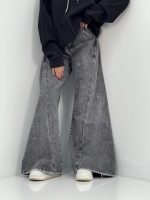 شلوار جین زنانه شافل طوسی سایز بزرگ