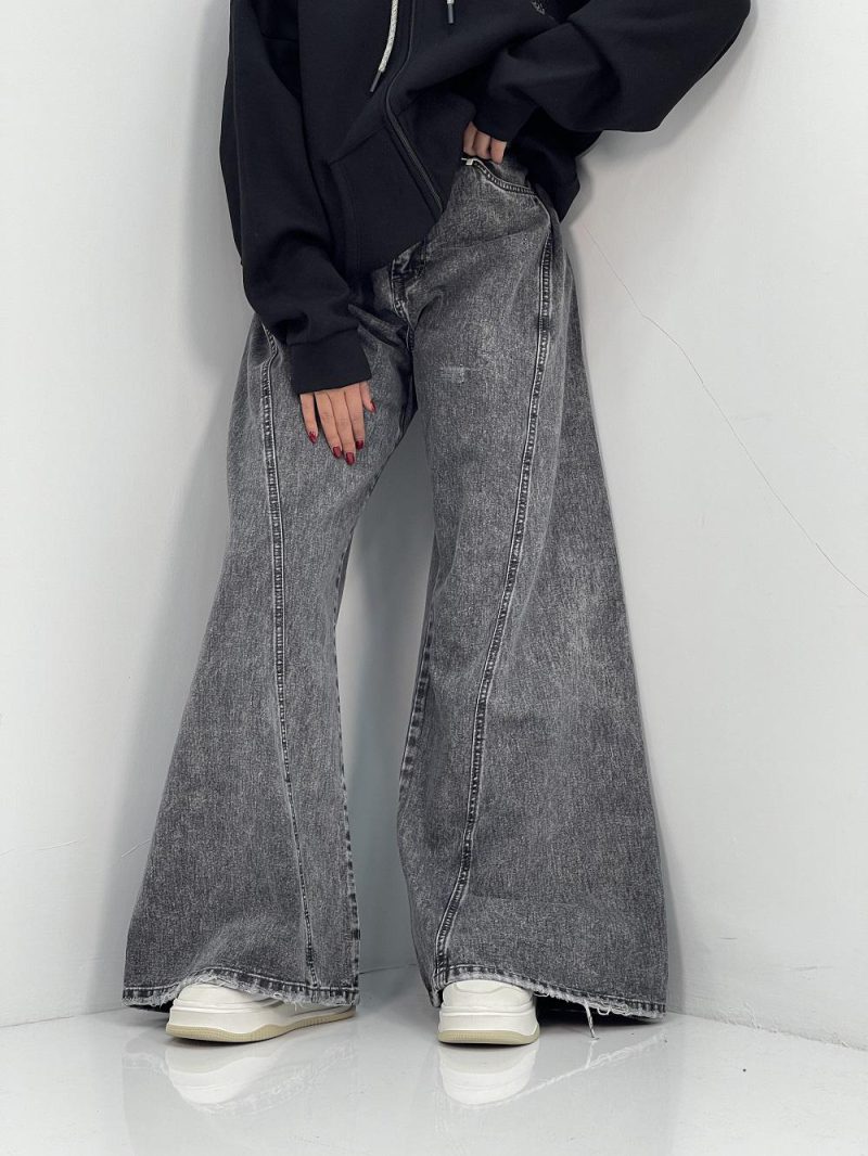 شلوار جین زنانه شافل طوسی سایز بزرگ