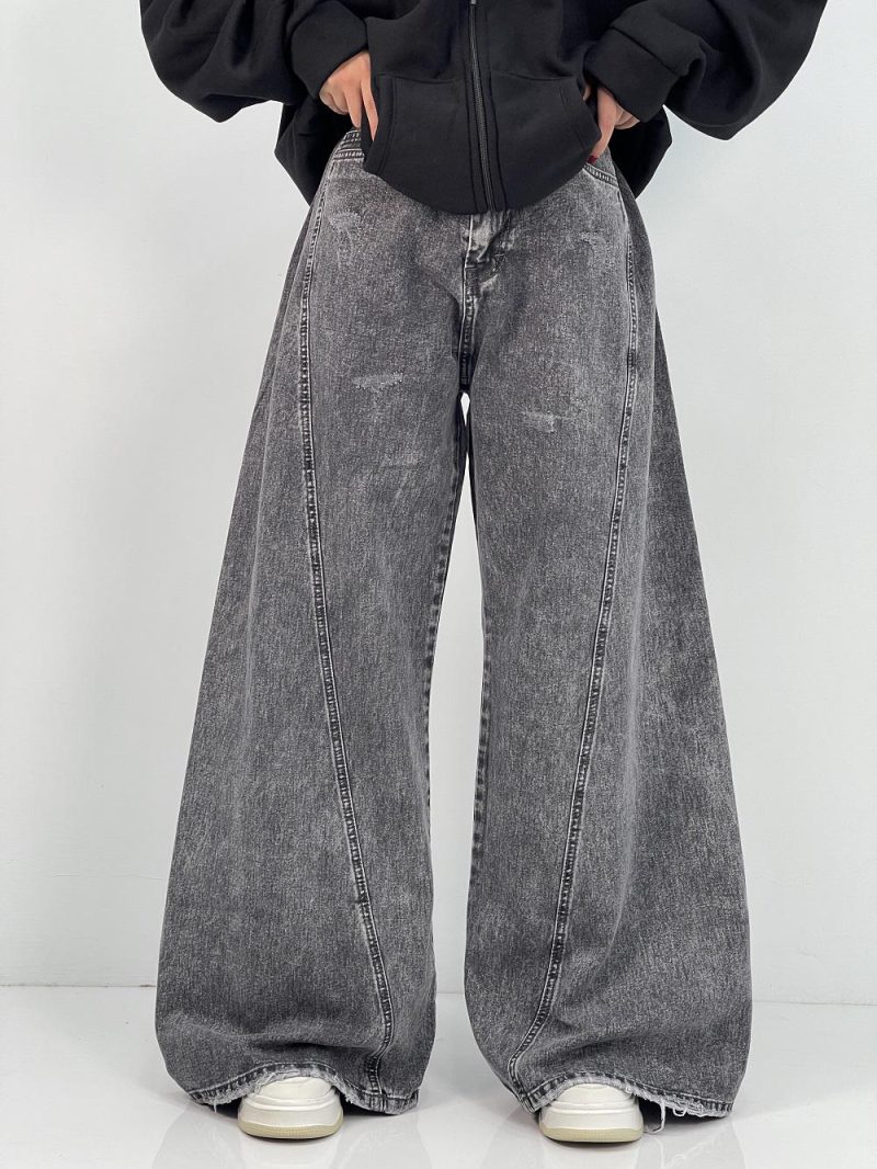 شلوار جین زنانه شافل طوسی سایز بزرگ