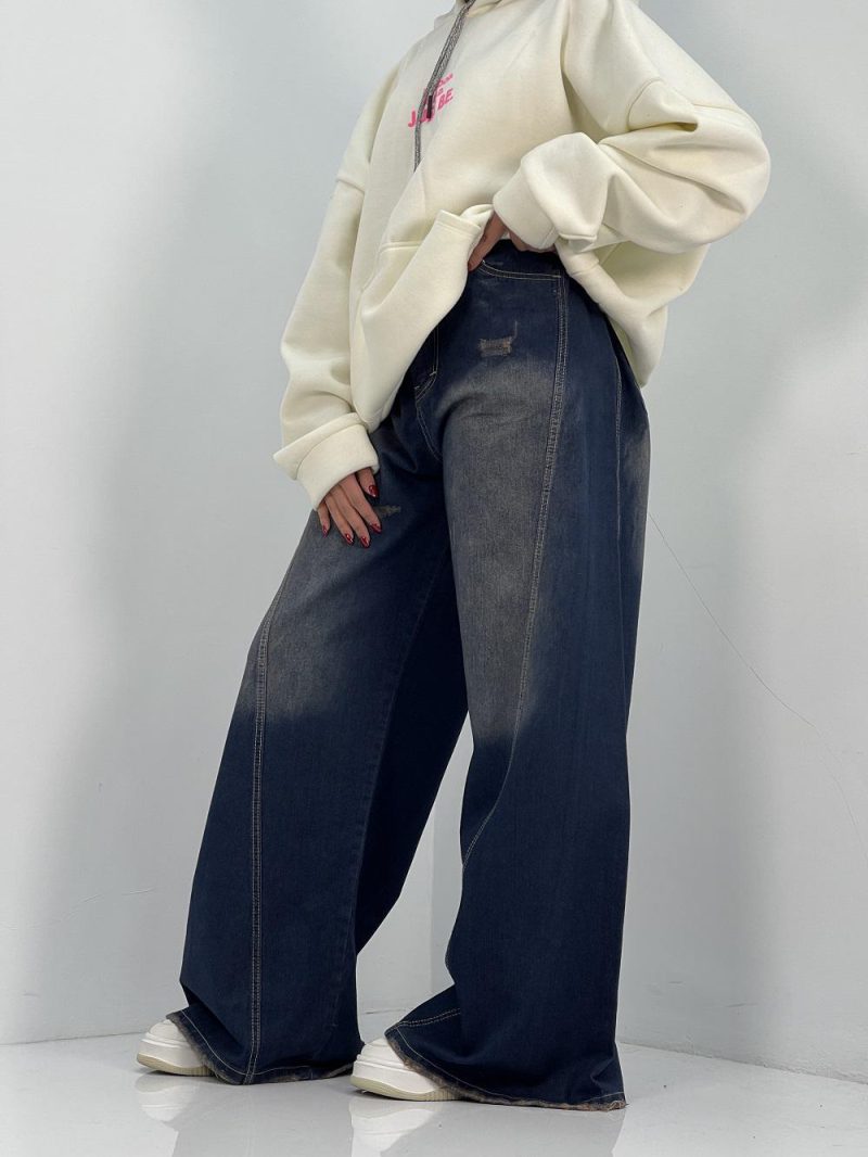 شلوار جین زنانه شافل سرمه ای سایز بزرگ