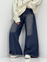 شلوار جین زنانه شافل سرمه ای سایز بزرگ