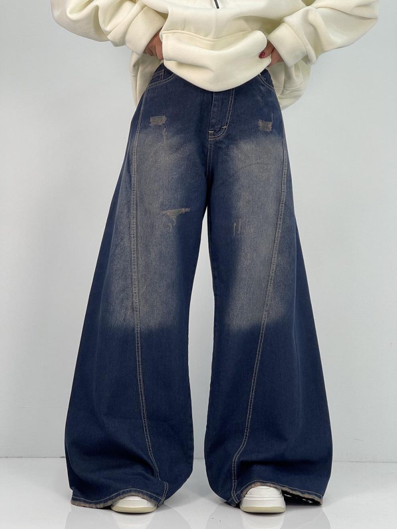 شلوار جین زنانه شافل سرمه ای سایز بزرگ