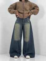 شلوار جین زنانه شافل آبی با سنگشور سبز سایز بزرگ