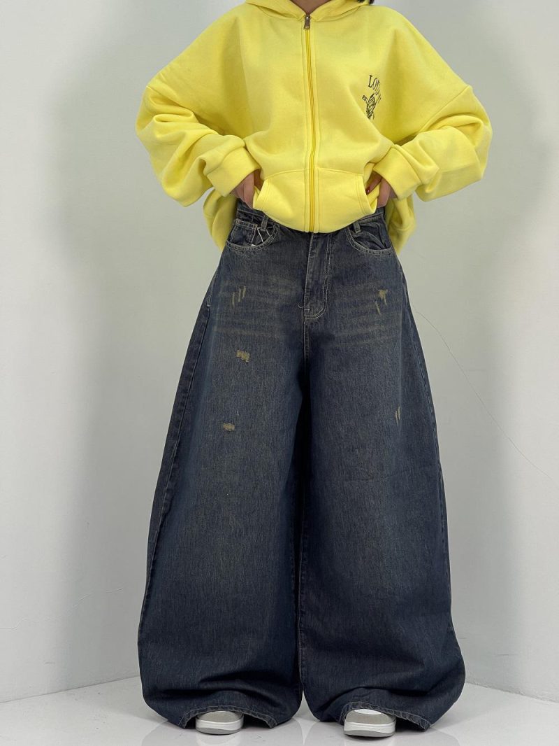 شلوار جین زنانه سوپر بگ بالون سرمه ای سنگشور