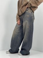 شلوار جین زنانه سوپر بگ بالون سنگشور کرم قهوه ای